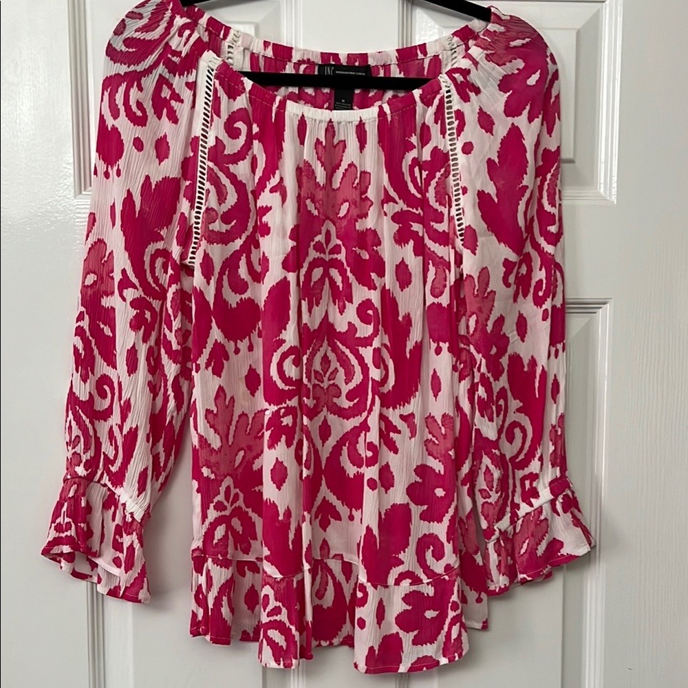 INC International Concepts Pink and White ikat pattern Blouse